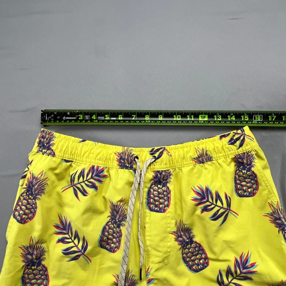 Public Access Swim Trunks Shorts Mens M Yellow Pineapple Print Stretch Surfing